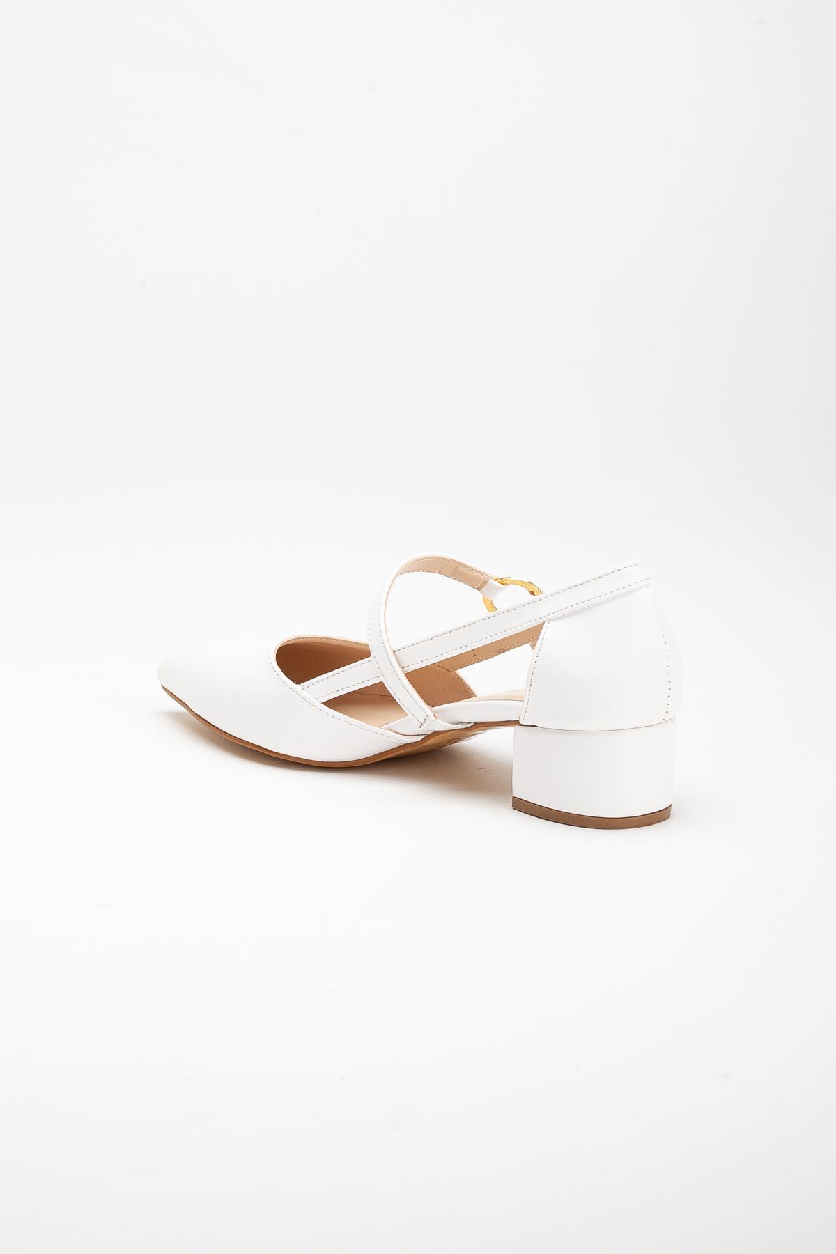 Loni Kadın Toka Detaylı Topuklu Ayakkabı Beyaz Cilt