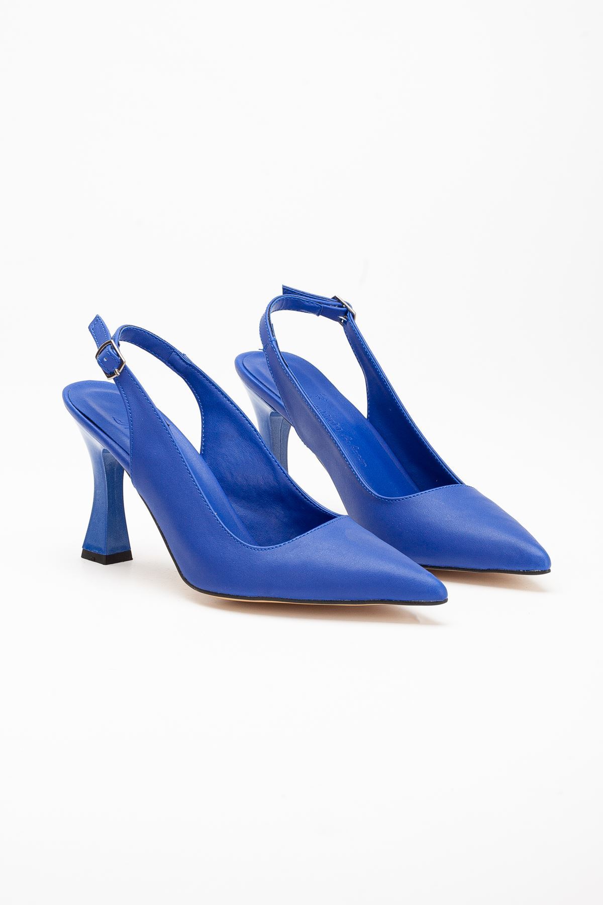 Juno Kadın Şampanya Ökçe Topuklu Ayakkabı Mavi Cilt
