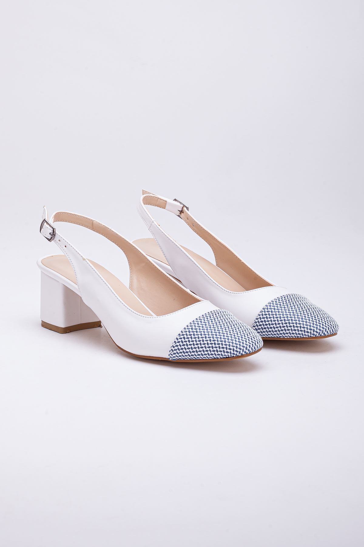 Fred Kadın Desenli Topuklu Ayakkabı Beyaz Cilt