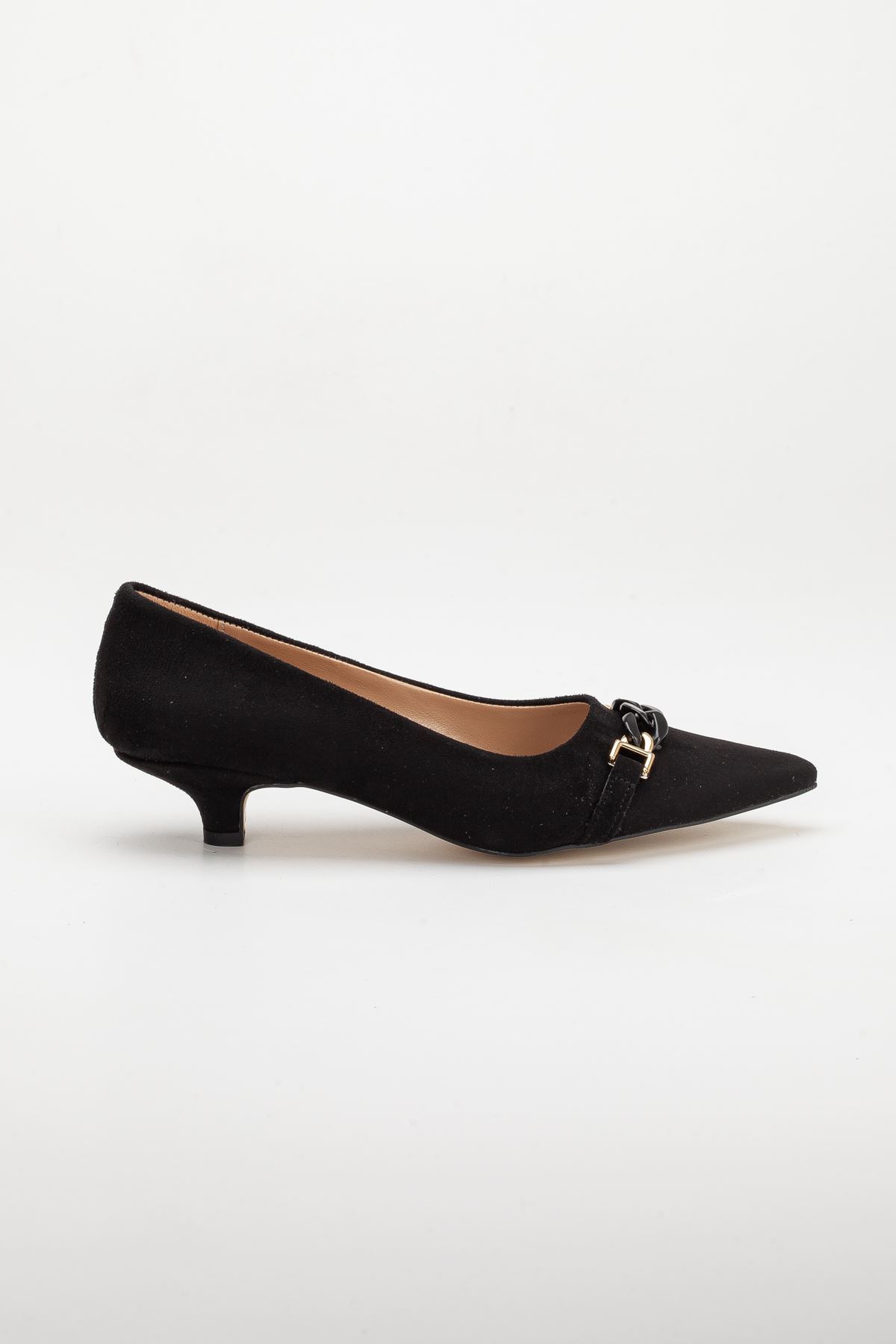Odella Toka Detaylı Topuklu Ayakkabı Siyah Süet