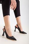 Juno Kadın Şampanya Ökçe Topuklu Ayakkabı Siyah Cilt