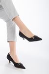 Odella Gold Toka Detaylı Topuklu Ayakkabı Siyah Cilt